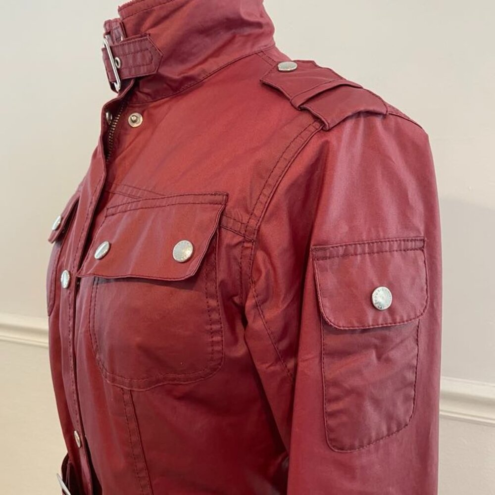 Women's Brick Red Waxed Cotton Barbour Jacket, Size 8 - Picture 3 of 12